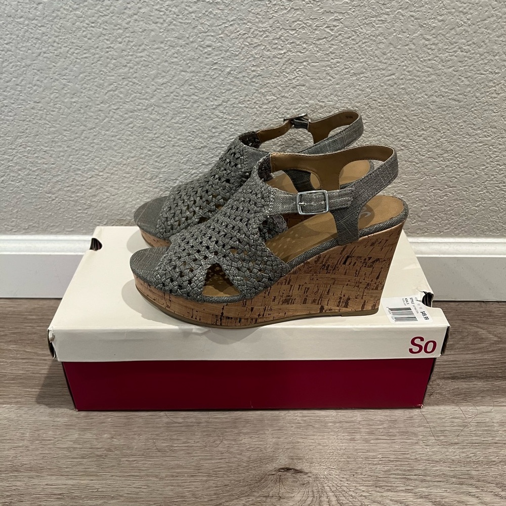 So Women's Taffy Grey Wedge Sandals